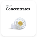 a small jar of yellow cannabis concentrates with the call to action "shop concentrates"
